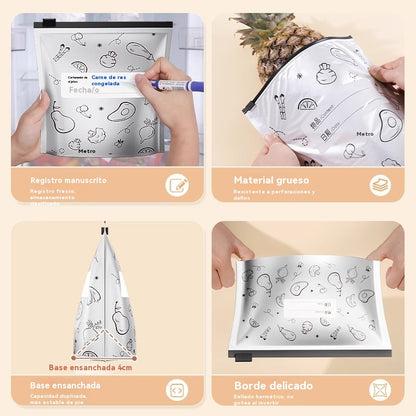 🥩🔥【30 pequeñas + 30 medianas + 30 grandes】90 bolsas -Bolsa Sellada de Papel de Aluminio de Grado Alimenticio con Cremallera para Conservar la Frescura para Uso en Refrigeradores Domésticos