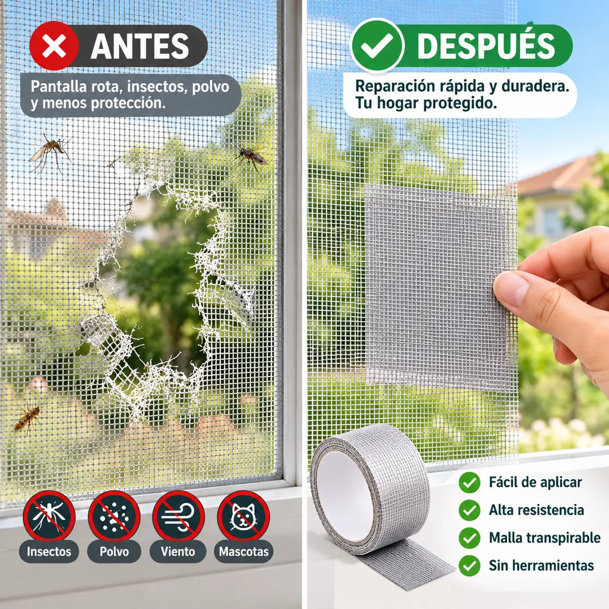 （0.5*2m）🛠️【5 piezas】✨ Cinta Reparadora para Mosquitera Invisible y Resistente al Agua