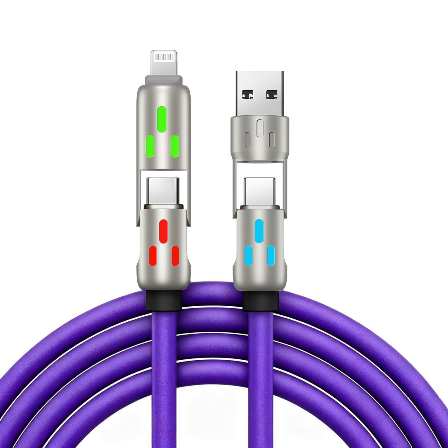 🔥 【2 unidades por 26 euros】 🔥 (2 metros de largo) Cable 4 en 1 PD 240 W – Carga rápida USB‑C, Lightning y USB‑A, aluminio y silicona, sincronización de datos ⚡📱