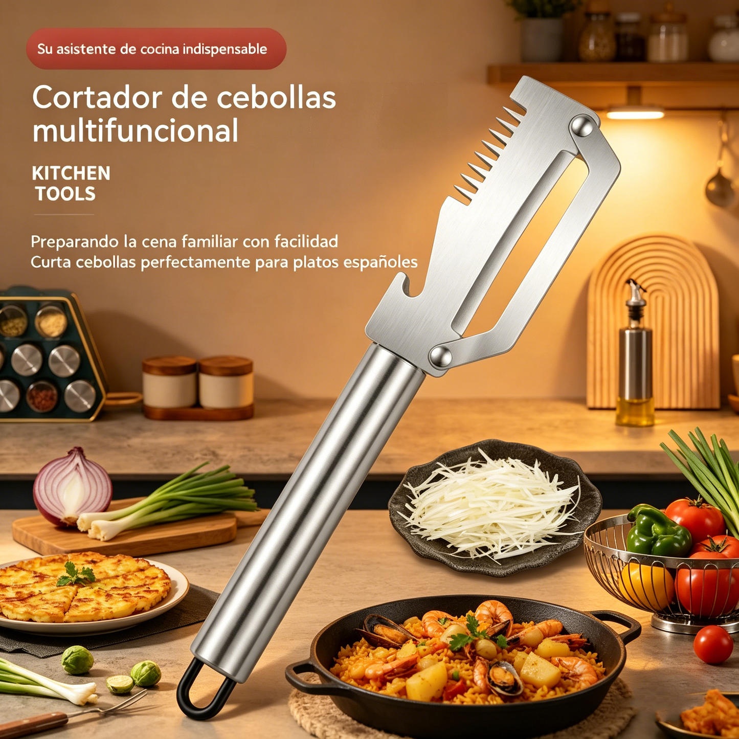 ✅【¡Compra 1 y llévate 1 gratis!】🧅🔪 Pelador de cocina multifuncional 3 en 1: ¡Pela, corta y abre tapones de botellas! 🔥