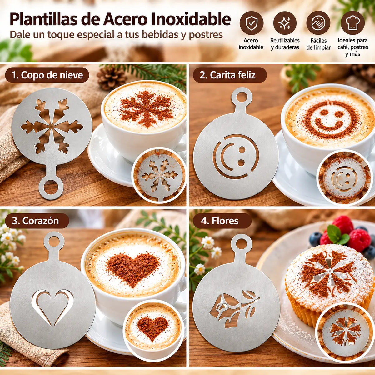 ☕ Plantilla de acero inoxidable para arte latte