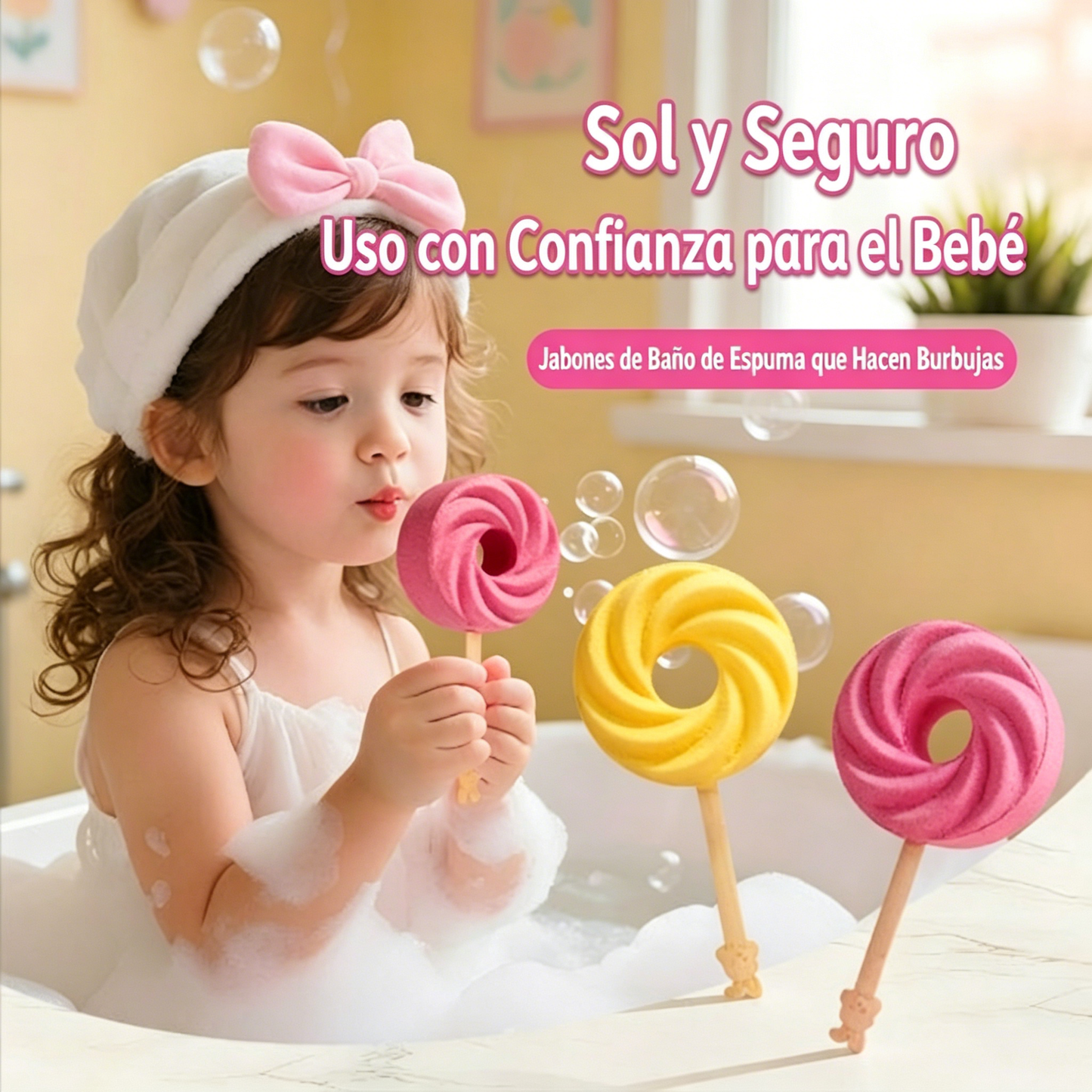 2 PCS🍭Bola de baño linda reutilizable con piruleta, bola de baño de burbujas colorida para divertirse a la hora del baño🍭