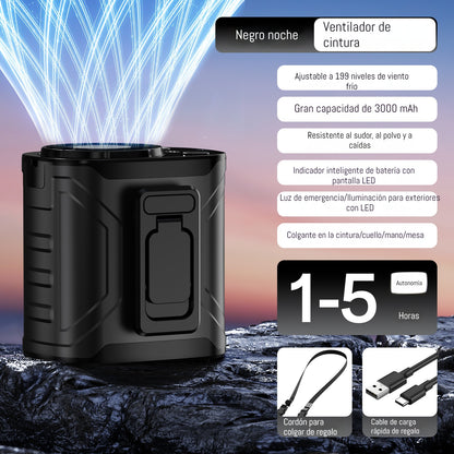 👍【Motor de alta velocidad + iluminación + 199 ajustes de velocidad del viento + pantalla digital inteligente】Ventilador eléctrico montado en la cintura
