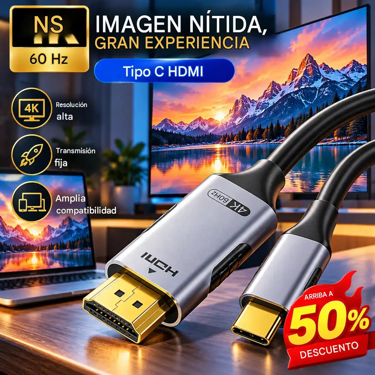 Cable de transmisión de vídeo de alta definición para monitor