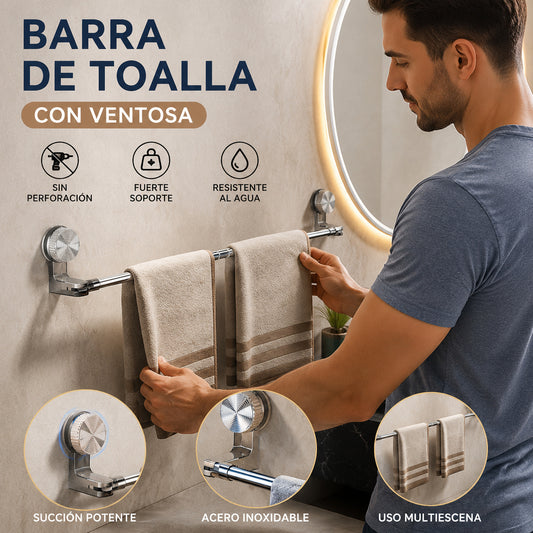【30-130cm】Diseño ligero y sin perforaciones —Toallero retráctil con ventosa