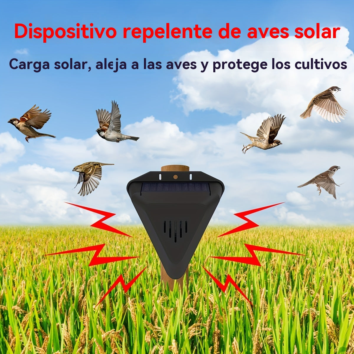 🔥【Oferta por tiempo limitado】📣Dispositivo de alarma solar con sonido y luz para pájaros, ideal para huertos, estanques de peces, arrozales