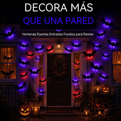 【12 piezas】Decoración de pared con murciélago iluminado con LED 3D