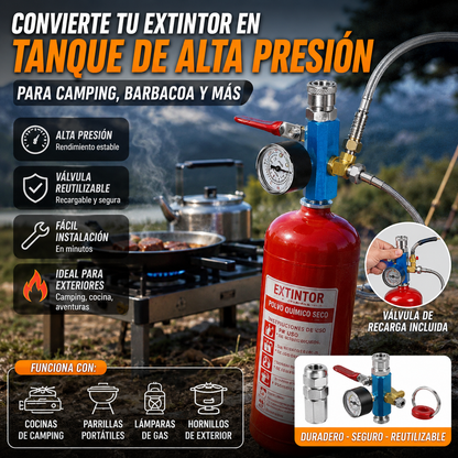 👍👍Conversión de botella extintora de incendios casera a cilindro de gas para gran altitud, cilindro de gas para acampar al aire libre y picnic, válvula de gas recargable.