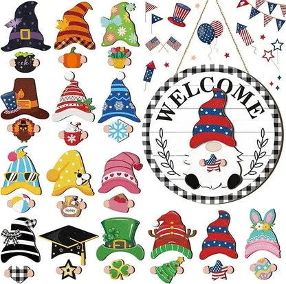 🎄 Letrero de Madera Intercambiable para Puerta – Decoración DIY para Todas las Fiestas