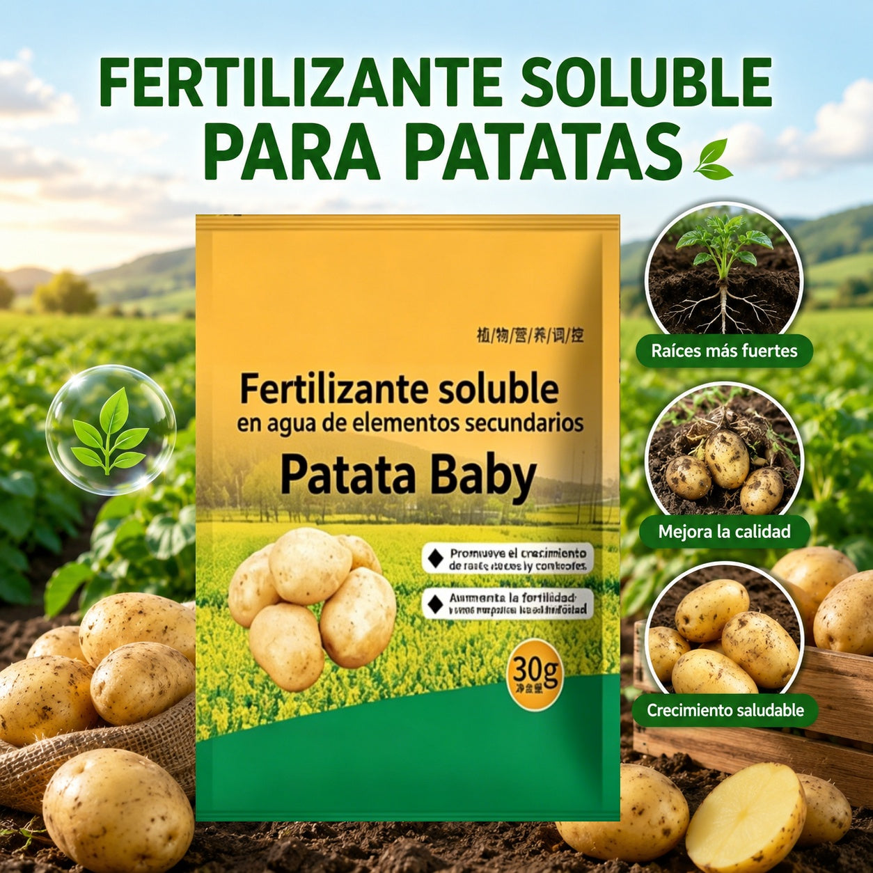 [10 bolsas] Fertilizante foliar soluble "Patata Mágica"｜Para patatas, cacahuetes, batatas, rábanos, taro y cebollas – estimula las raíces y aumenta la producción