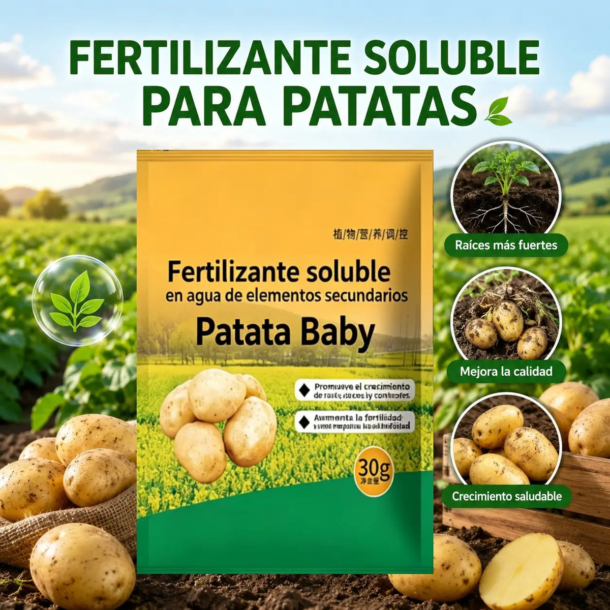 【20 bolsas】Este fertilizante en polvo soluble en agua para patatas, de alta eficacia, favorece el crecimiento de los tubérculos y aumenta el rendimiento.