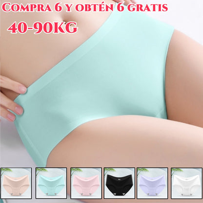 【6 piezas】Ropa interior de seda helada sin costuras para mujer