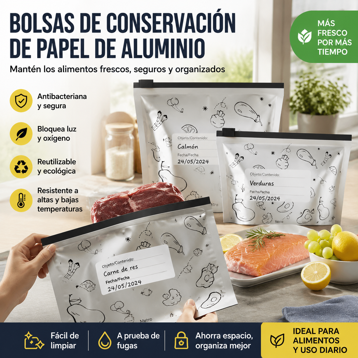 🔥🔥【30 PCS】🔥🔥Bolsas de papel de aluminio antibacterianas para conservar alimentos en el hogar, súper prácticas de usar, con un excelente efecto de conservación.