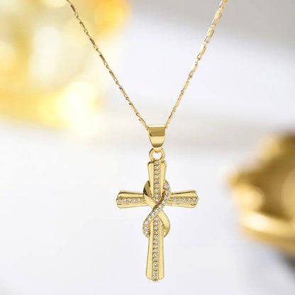 🎀💖Collar con cruz del infinito engastada con diamantes de 14k