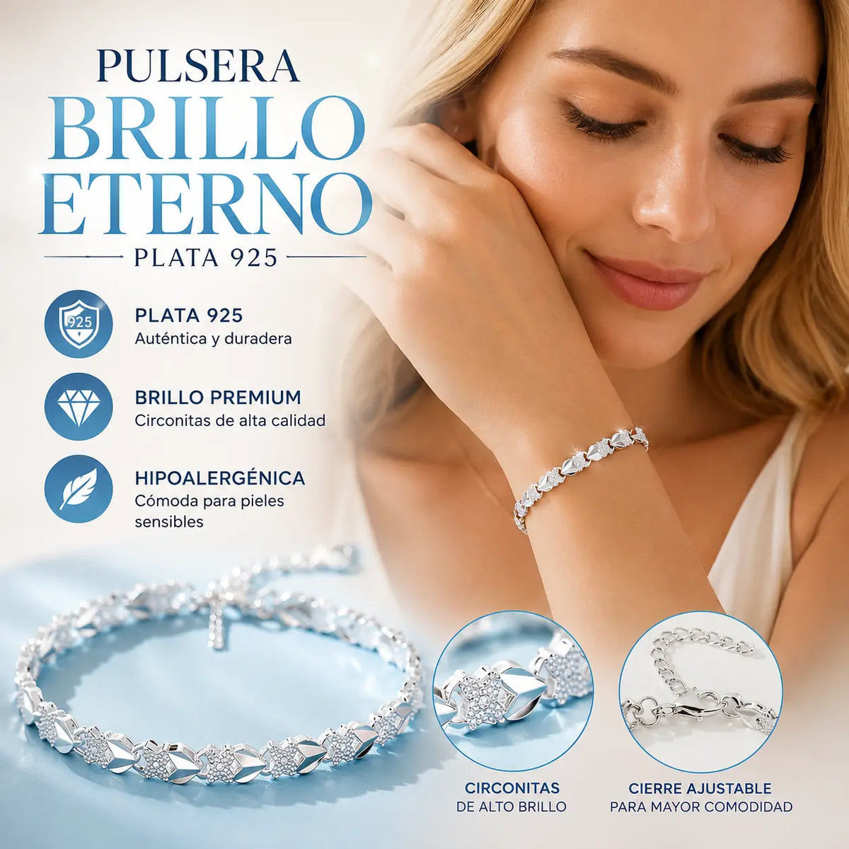 ✨💖Nueva y moderna pulsera de plata de ley 925 para mujer🍀