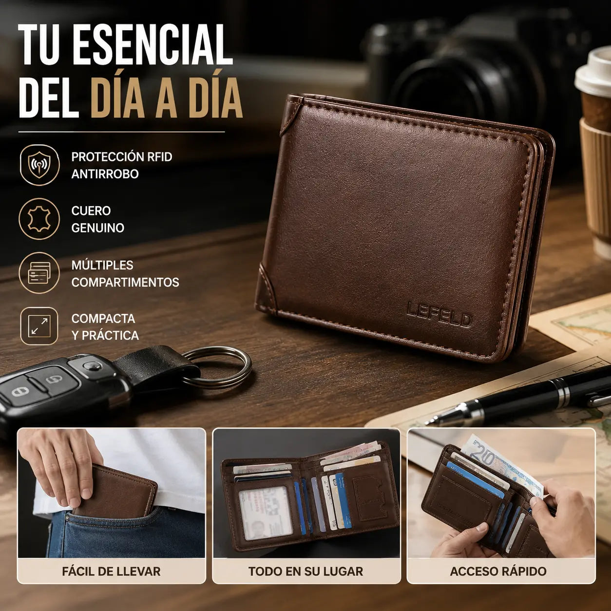 🐂✨ Nueva cartera de cuero genuino para hombre con sistema antirrobo