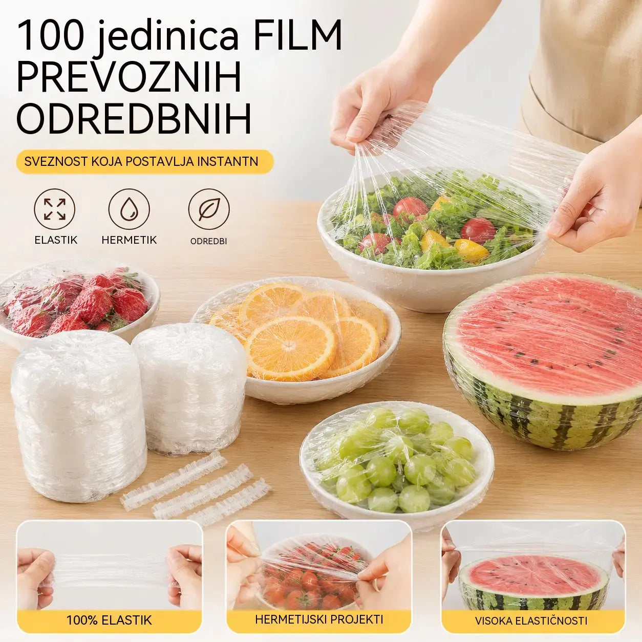 【200 komada】Prozirna folija za jednokratnu upotrebu, idealna za posude i hranu. Savršeno pristaje, dobro brtvljenje i jednostavna je za korištenje.
