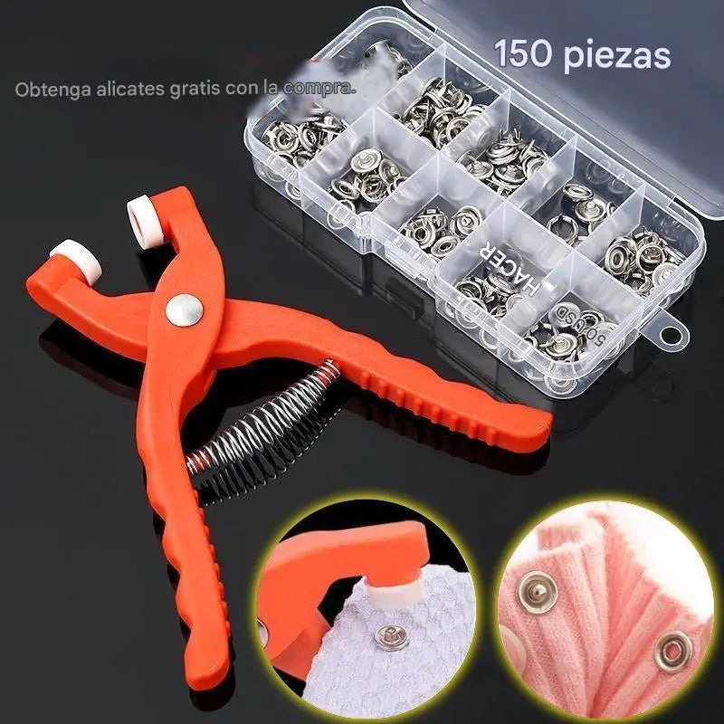 👕Alicates de instalación + 150 botones🧵 Pinza para Colocar Botones sin Coser + 150 Botones Incluidos – ¡Repara tu Ropa en Segundos! ✨