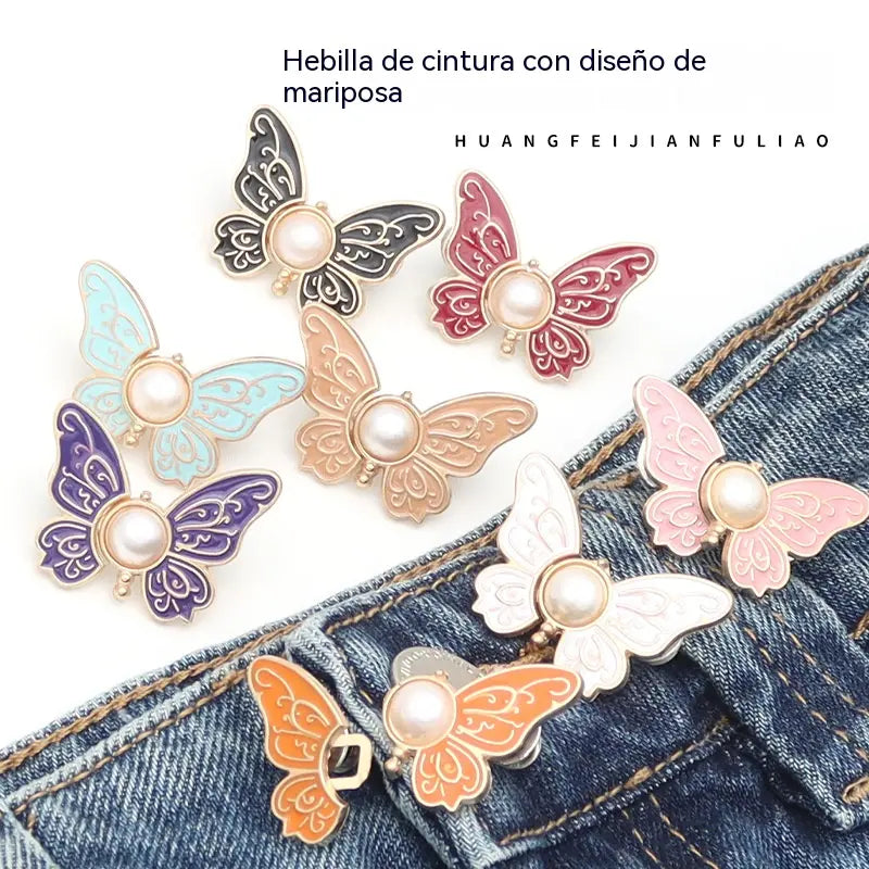 🎀【16 piezas por solo 24 euros】👗👖Hebilla desmontable con estampado de mariposa, sin clavos ni costuras, para ajustar la cintura.