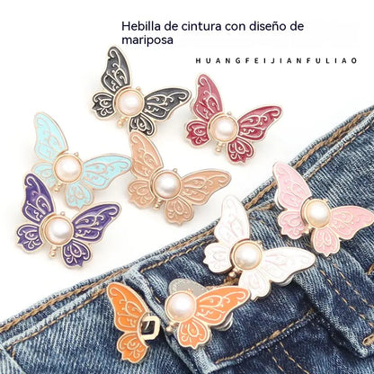 🎀【16 piezas por solo 24 euros】👗👖Hebilla desmontable con estampado de mariposa, sin clavos ni costuras, para ajustar la cintura.