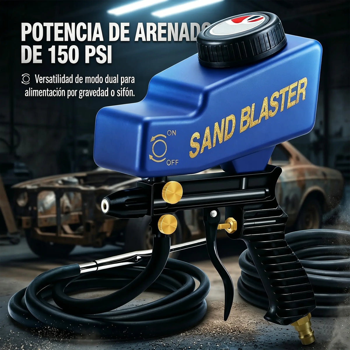 🔫✨ Pistola de chorro de arena portátil con alimentación por gravedad – para óxido, grabado y desbarbado