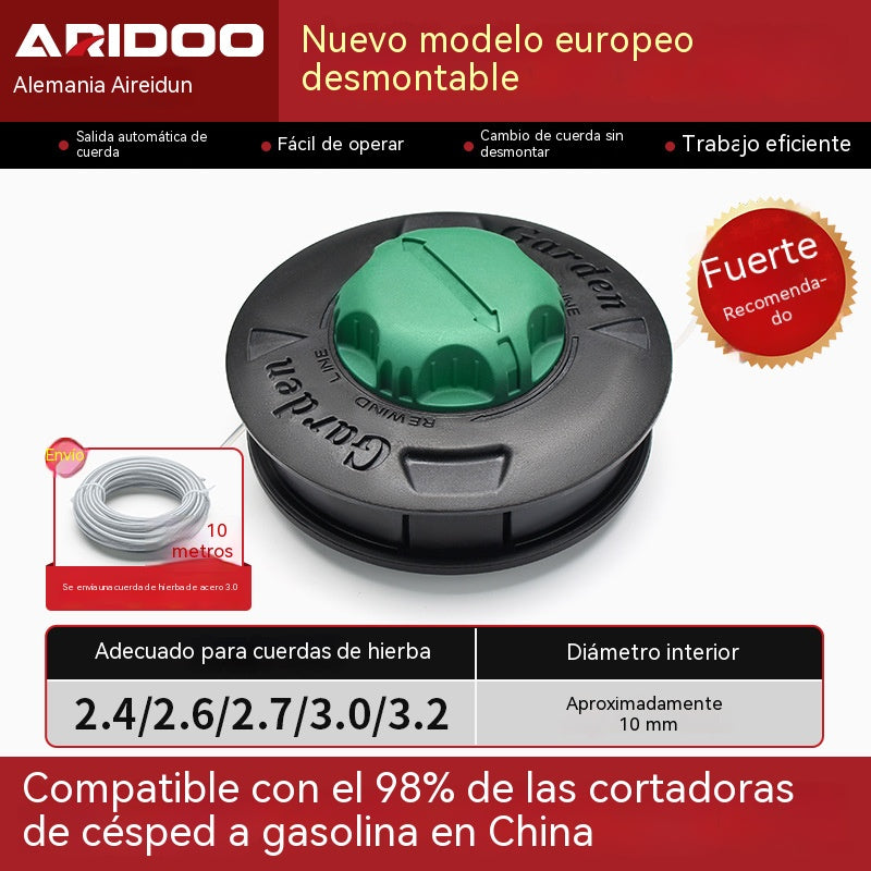 Cabezal de cortacésped resistente al desgaste con sistema de alimentación automática de cuerda, sin necesidad de desmontaje. [Incluye cuerda de corte de 10 m]