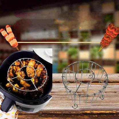 🔥¡Nuevo producto estrella!❤️‍🔥 Parrilla redonda de acero inoxidable para horno con brochetas