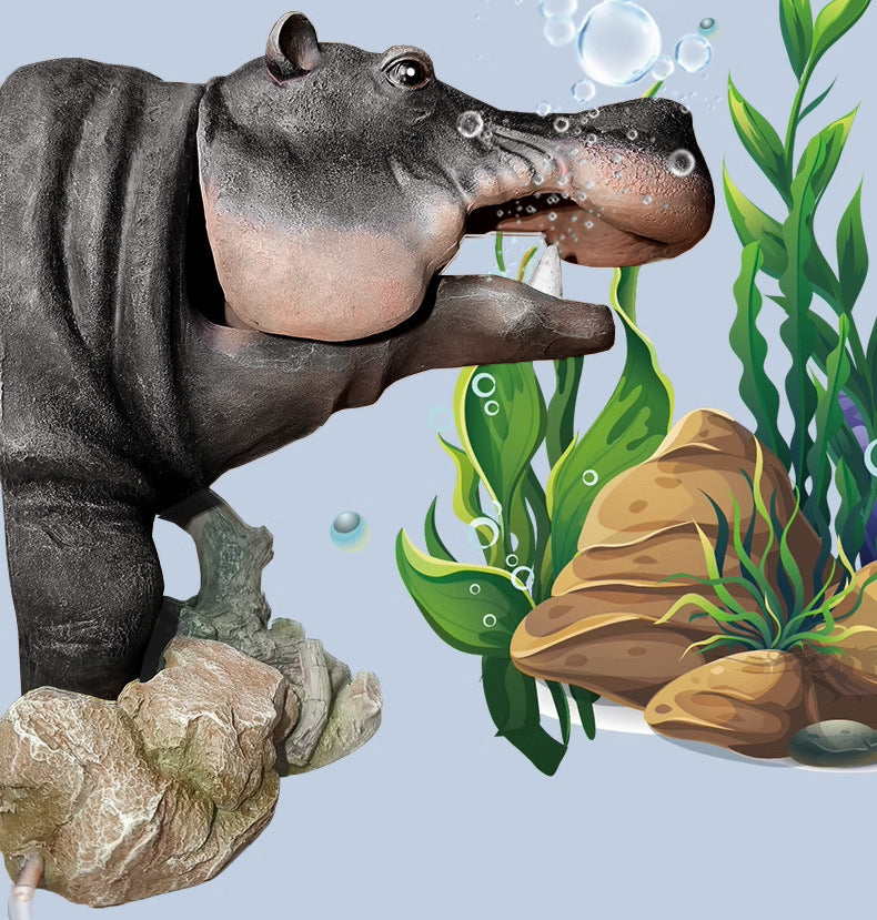 🔥【Hipopótamo + Bomba de aire】Bomba de aire de burbujas con forma de hipopótamo para acuario, adorno decorativo neumático para acuario