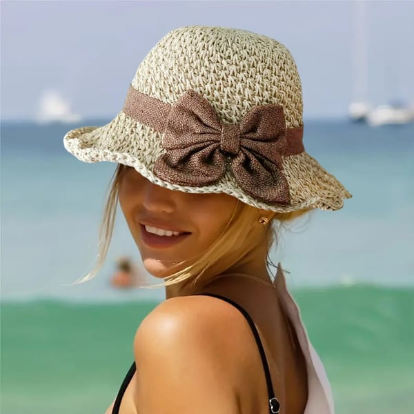 👒🎀Sombrero de paja con lazo retro – Plegable y transpirable para el verano
