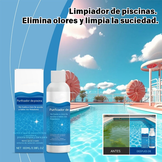 💧Líquido purificador para piscinas: ¡Agua cristalina, sin complicaciones! ✨ Dile adiós al agua verde y a los químicos agresivos: solo agua pura y fresca en cada baño. 🏊‍♂️💙