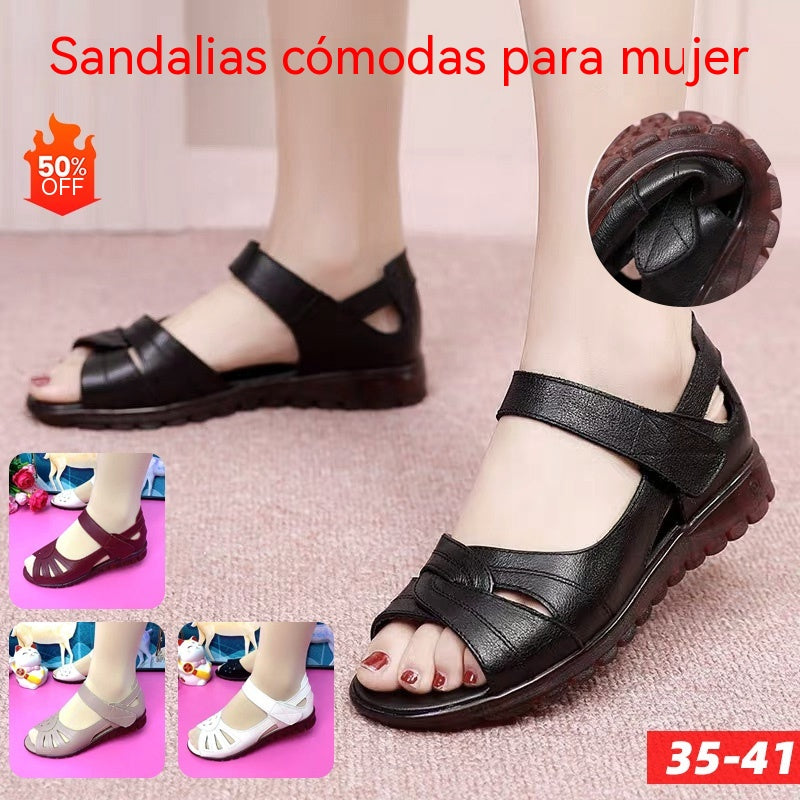💞【35-41】Nuevas sandalias de verano cómodas de cuero genuino con suela suave para mujer