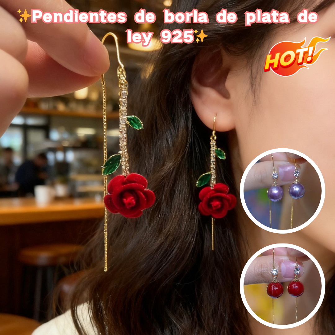 🔥Compra 1 y llévate 1 gratis🔥💞Pendientes de rosa roja con tallo de cristal
