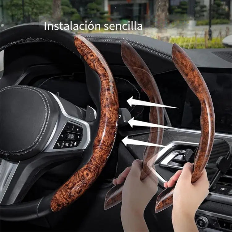 【1 juego de 3 piezas】 Funda antideslizante para volante de coche con vetas de madera