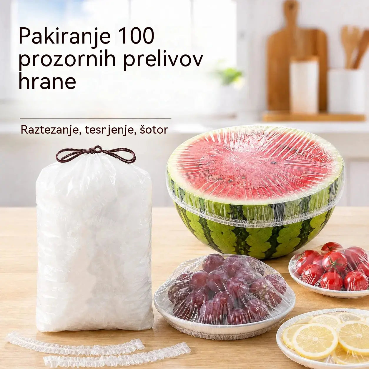 【200 kosov】Prozorna folija za enkratno uporabo, idealna za posode in hrano. Popolnoma se prilega, zagotavlja dobro tesnjenje in je enostavna za uporabo.