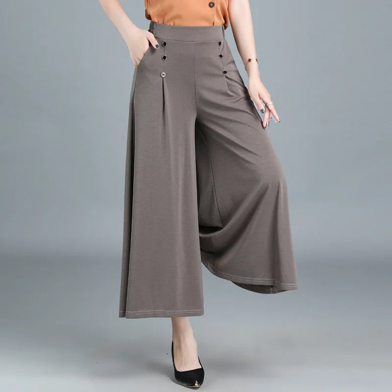 💞【M~5XL】Falda de pantalón de pierna ancha y cintura alta drapeada a la moda para mujer