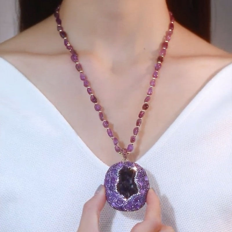 ✨Collar de alta gama con piedra cruda de amatista natural