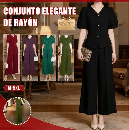 【Top + Pantalones anchos】Conjunto casual de moda