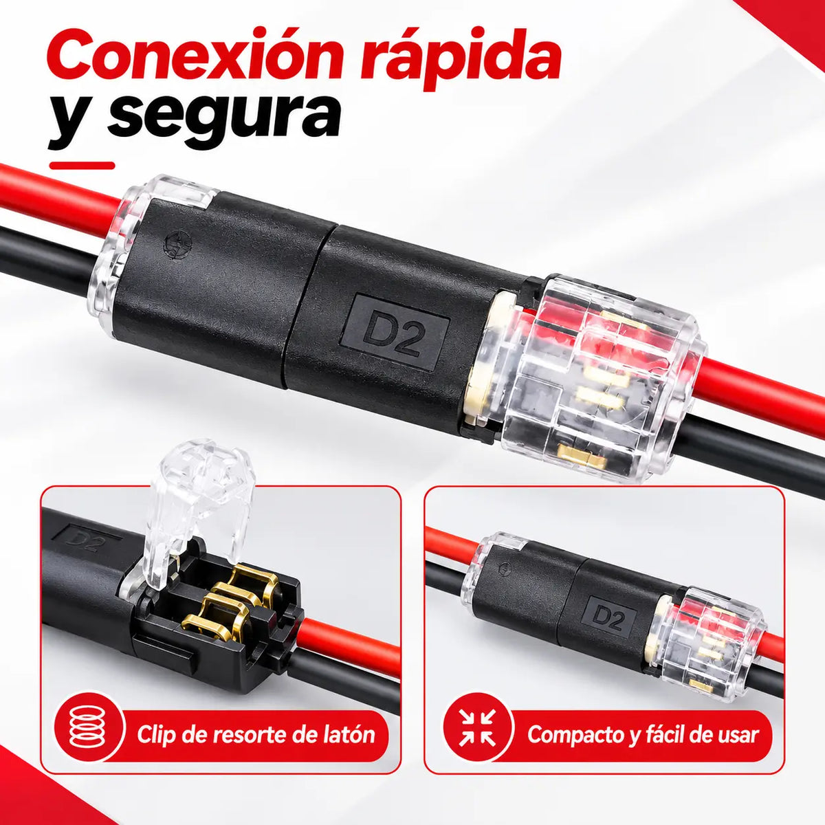【50 piezas】Conector de doble cable con hebilla de bloqueo, cierre de seguridad, antideslizante