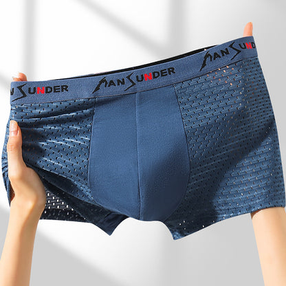 🔥【8 piezas】🧊Calzoncillos bóxer cómodos de seda helada de malla transpirable para hombre