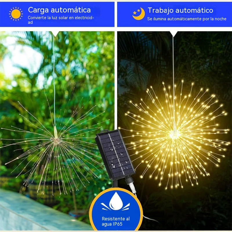 🔥【Último día: ¡40% de descuento!】✨🎉Luces solares de cadena con forma de fuegos artificiales, perfectas para jardines y fiestas.