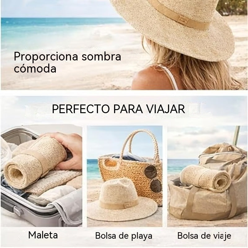👒☀️Sombrero de sol Fedora de punto plegable para mujer✨Transpirable, ligero y plegable, de ala ancha para la playa