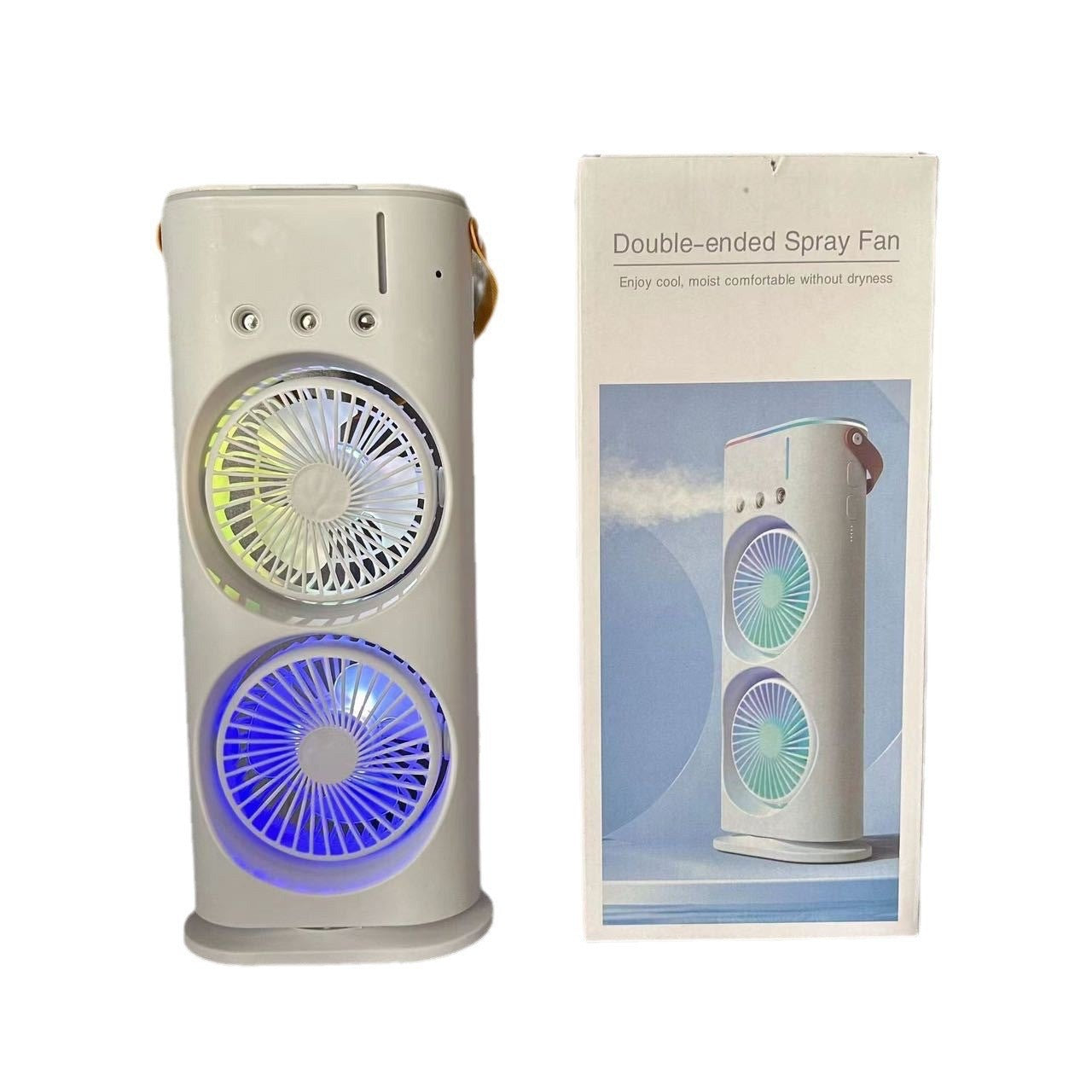 🌬️💦🔥Miniventilador recargable de doble cabezal y tres orificios con control remoto para refrigeración y nebulización.