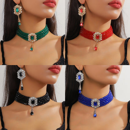 🌹 ¡¡50% DE DESCUENTO AHORA!! 🌹 Conjunto de lujo con collar y pendientes de cristal