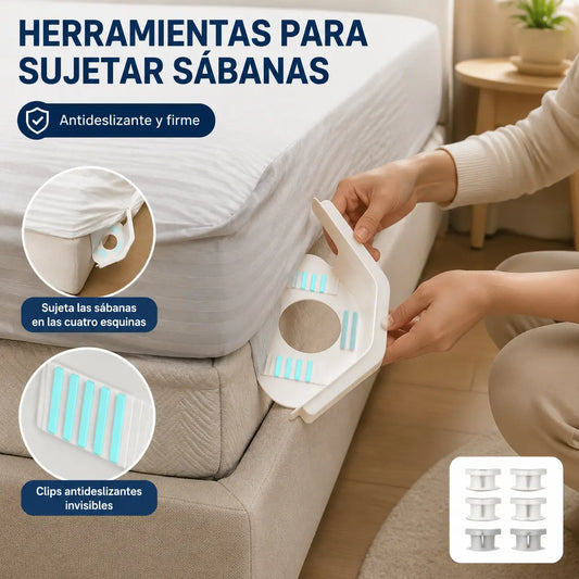 [4 piezas]🧵🏠Sujetadores Invisibles para Sábanas – Sin Agujas, Antideslizantes y Fáciles de Usar
