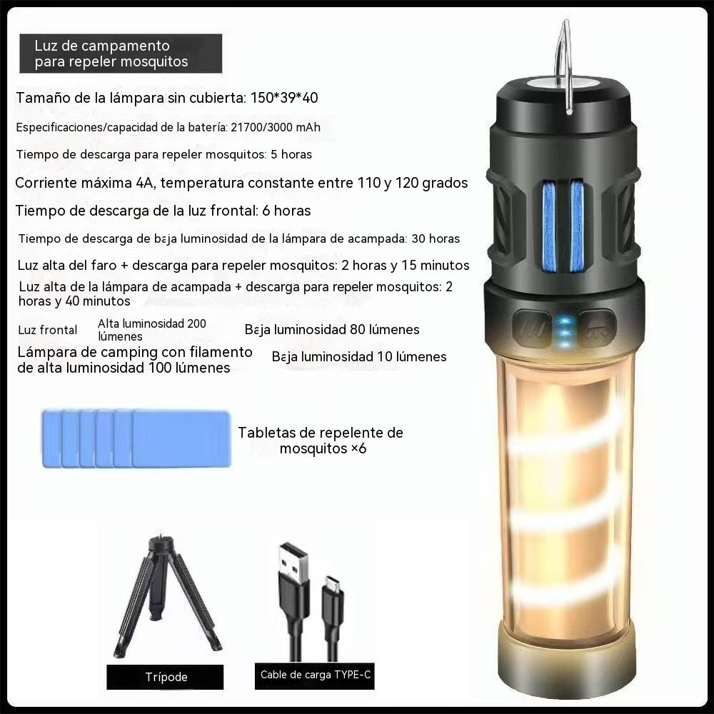 🔥Lámpara LED multifuncional 3 en 1, linterna portátil recargable con repelente de mosquitos.