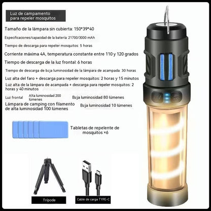 🔥Lámpara LED multifuncional 3 en 1, linterna portátil recargable con repelente de mosquitos.