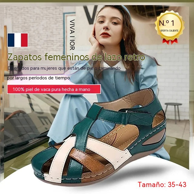 💞【35-43】Sandalias de suela gruesa de piel suave hueca para mujer