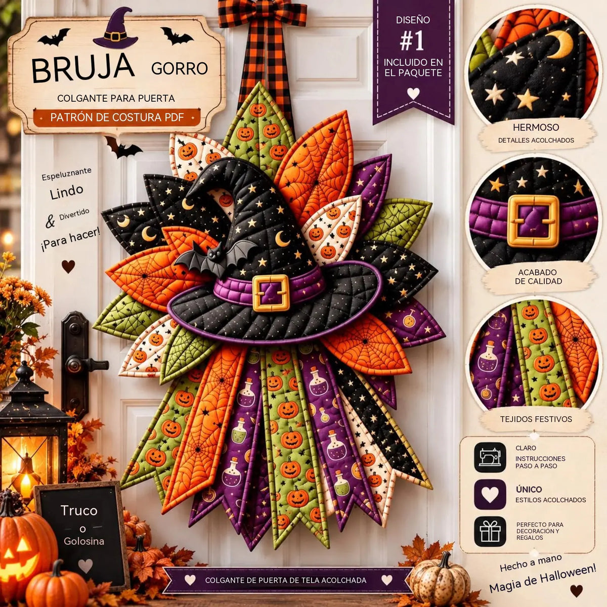 🎃✨🎄 Kit de costura DIY: Lazo decorativo hecho a mano para puertas (Halloween y Navidad)