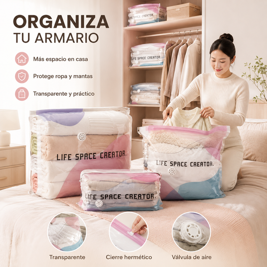 🧳【Juego de 5 piezas】💨 Bolsa de almacenamiento al vacío grande y compresible: no requiere bomba, es a prueba de fugas e ideal para ahorrar espacio en maletas y en casa ✈️