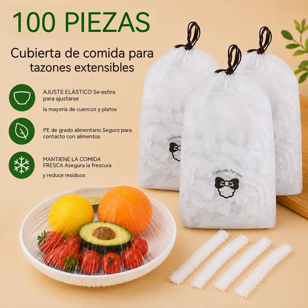🍽️✨【200 piezas】Film transparente desechable, ideal para recipientes y alimentos. Se ajusta perfectamente, ofrece un buen sellado y es fácil de usar.🥗